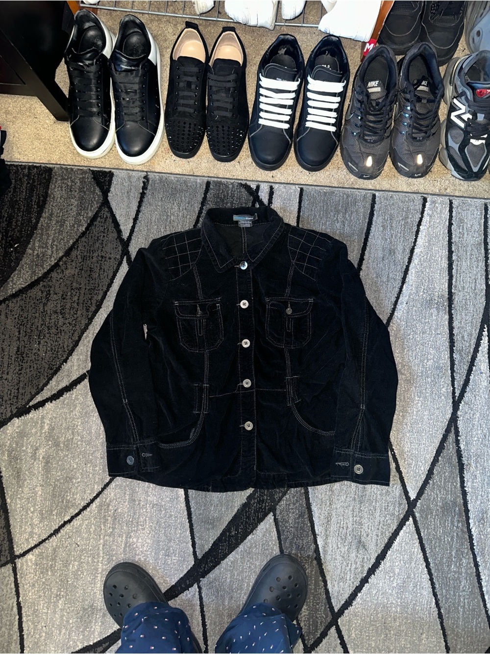 French Cuff Black Corduroy Button-Up Jacket